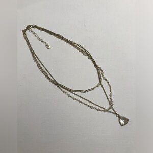 Gold Tone Delicate Three Stranded Glass Pendant Chain Necklace 16 inches